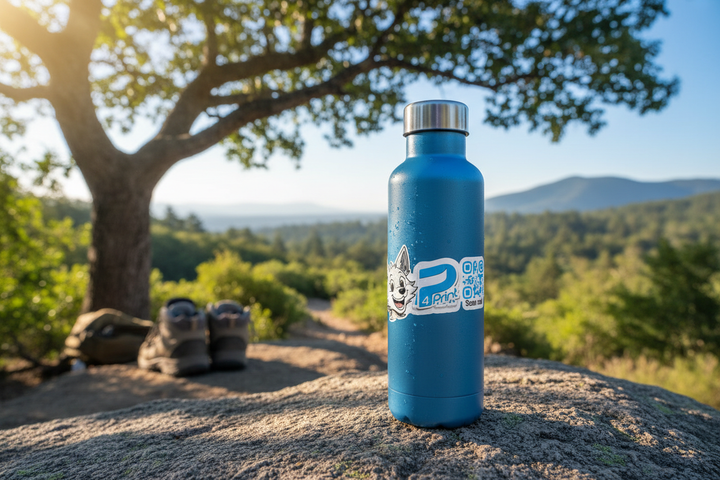 P4Print Sticker auf Wasserflasche