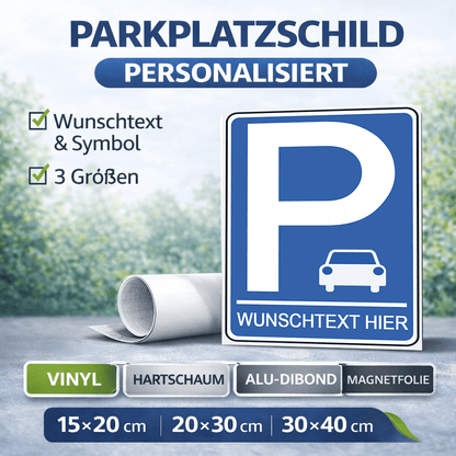Personalisiertes Parkplatzschild – Auto – Wunschtext – verschiedene Designs & Materialien - P4Print