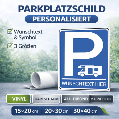 Personalisiertes Parkplatzschild – Camper – Wunschtext – verschiedene Designs & Materialien - P4Print