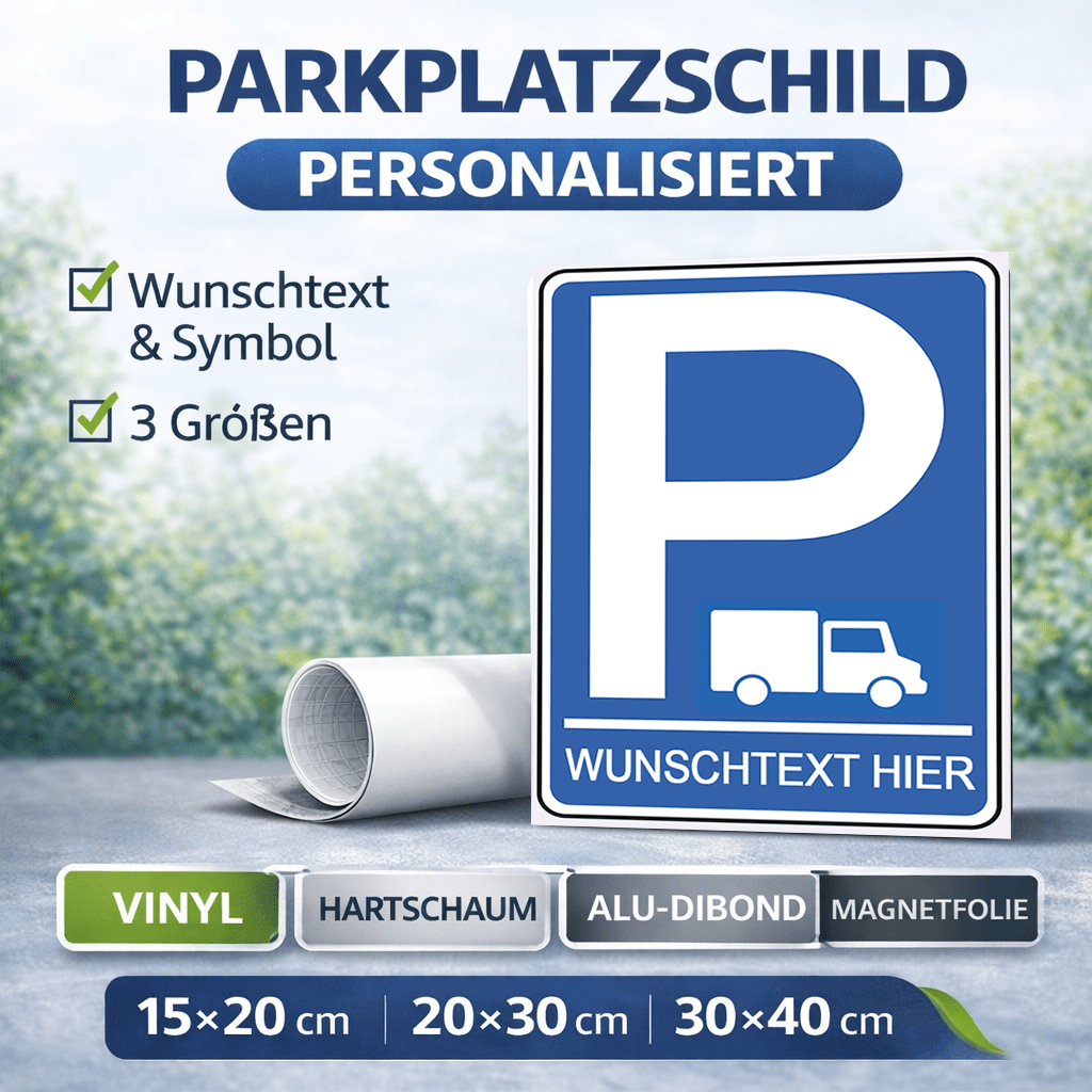 Personalisiertes Parkplatzschild – LKW – Wunschtext – verschiedene Designs & Materialien - P4Print