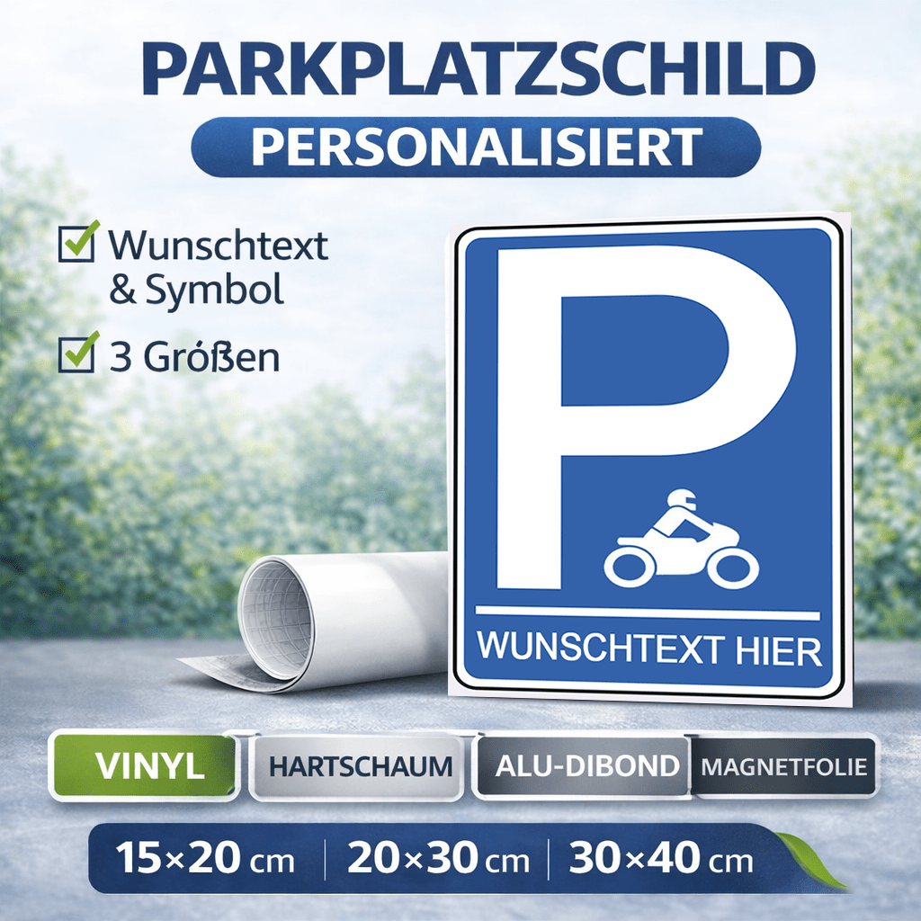 Personalisiertes Parkplatzschild – Motorrad – Wunschtext – verschiedene Designs & Materialien - P4Print